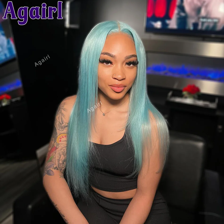 

13X6 13x4 Sky Blue Lace Frontal Wig Human Hair 613 Colored Silky Straight Lace Front Wig Transparent 200 Density For Black Women