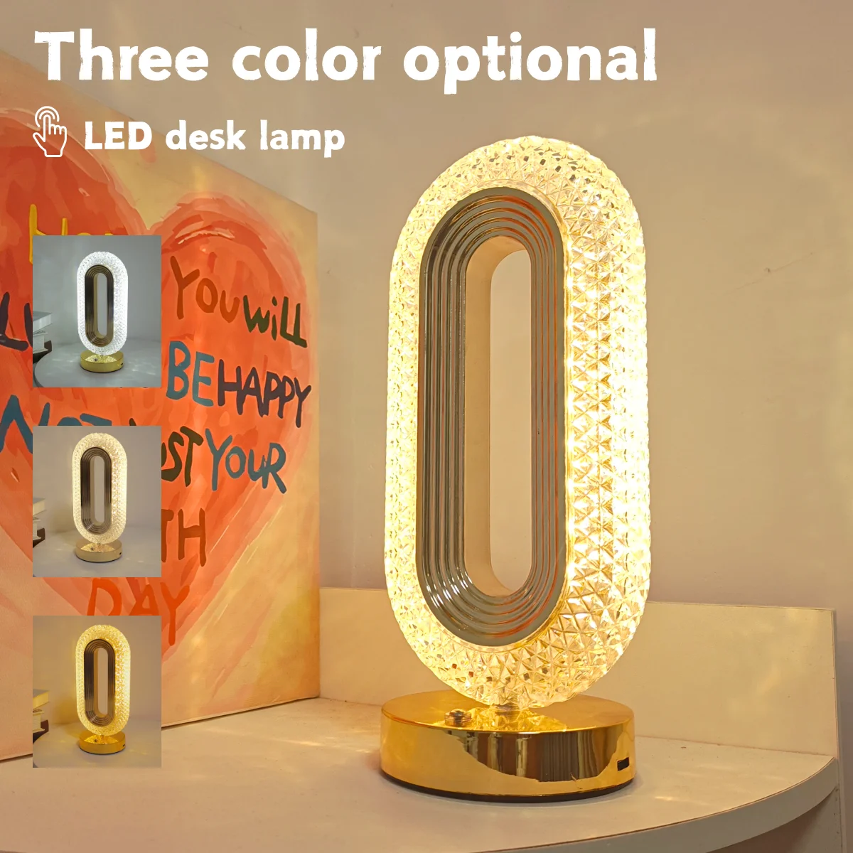 

Сенсорная настольная лампа с регулировкой яркости, современная хрустальная лампа для создания атмосферы, ночник для спальни, гостиной и чтения, комфортное освещение для создания уютной атмосферы.