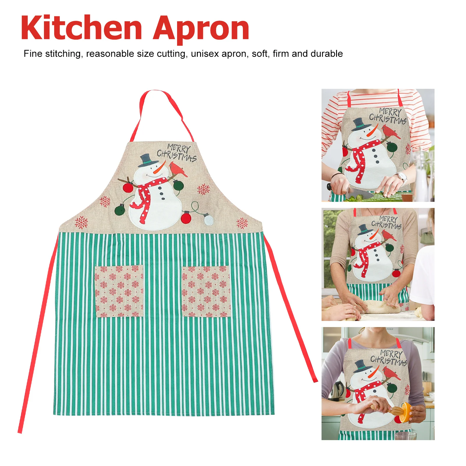 

Snowman Apron Christmas Design Adjustable Unisex Kitchen Cooking Salon Haircut Workwear For Baking Barbecue Crafting