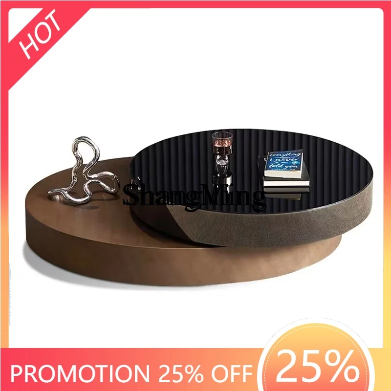 

CL luxury rotating coffee table creative multi-functional double-layer metallic paint tempered glass coffee table