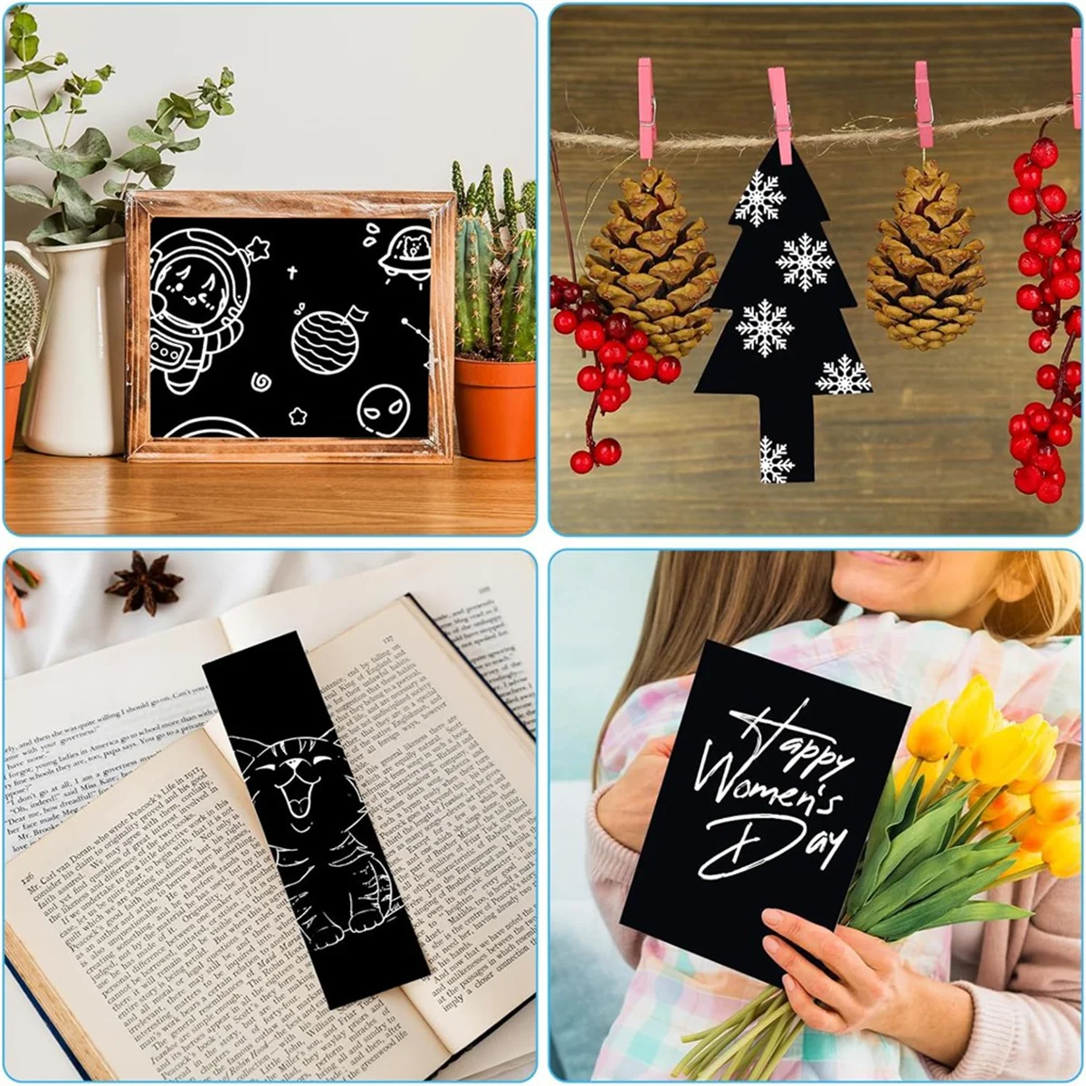 مجموعة فنية من ورق الخدش EULM مكونة من 50 ورقة مقاس 7.8 × 11.2 بوصة ورق خدش مطلي باللون الأسود للأطفال والكبار