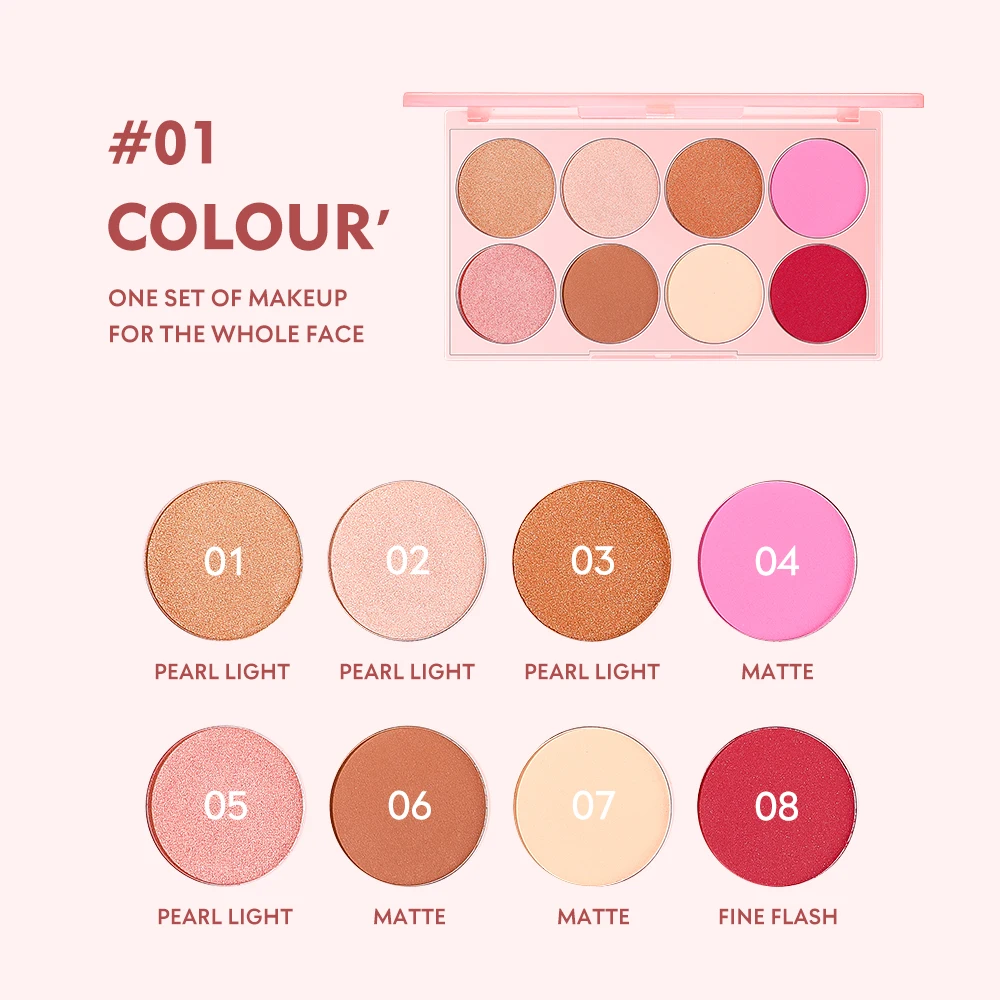 Pudaier blush rouge surbrillance contour multifonctionnel blush palette naturel nu maquillage 8 couleurs fard à paupières palette