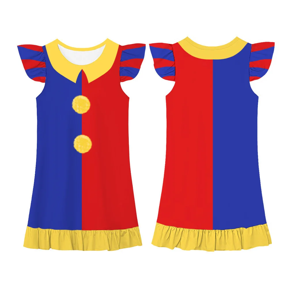 Cosplay Anime The Amazing Digital Circus Pomni Children's Dresses 3D Digital Cartoon Printed Fly Sleeve Princess Dress