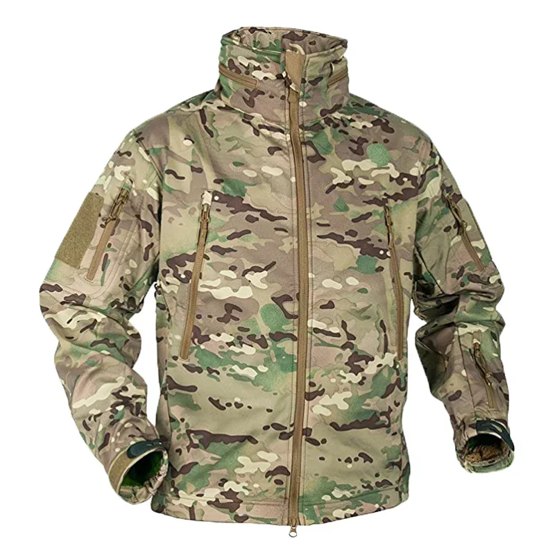 Outdoor fleece tactical jacket, camouflage jacket, wear-resistant field training suit, windproof hunting jacket