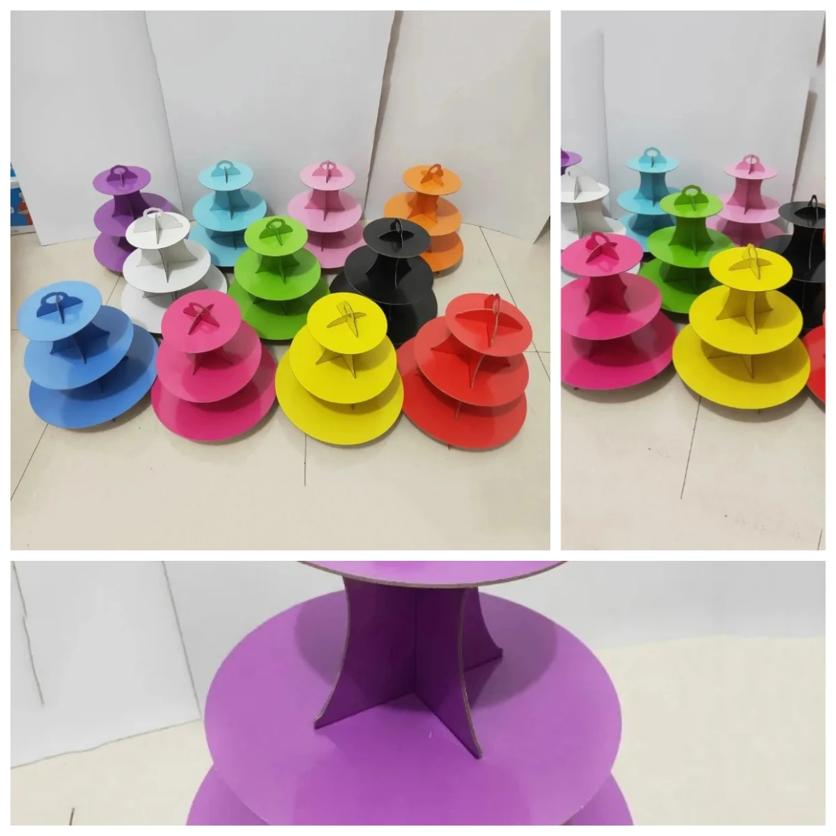 2025 new paper three-layer solid color birthday cake stand party banquet dessert display stand (three-piece)