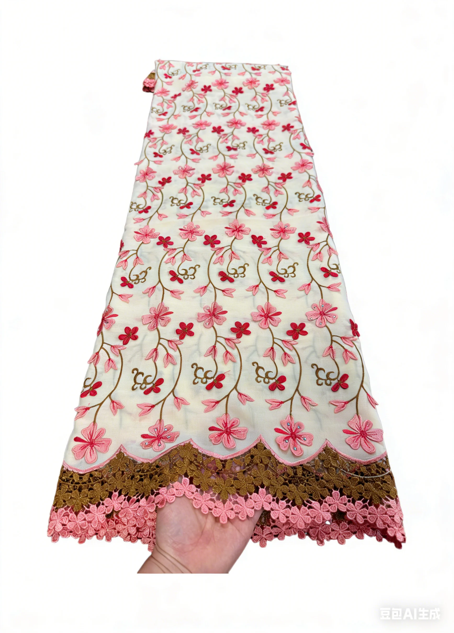 

Luxury African Lace Fabric 5 Yards 3D Floral Embroidery Cotton Lace For Aso Ebi Bridal Evening Gown