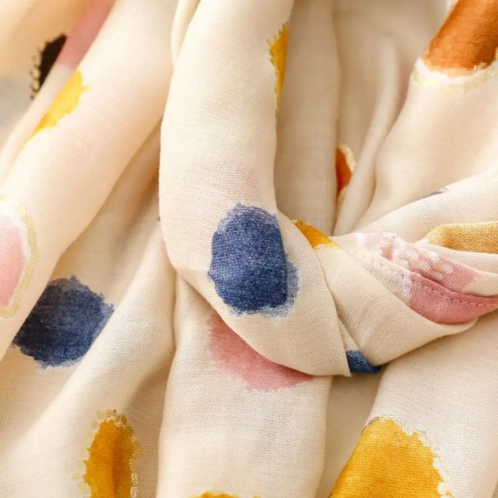 Soft Fabric Polka Dot Scarf Cotton Blend Multi Color Fringe Wrap Fringed Edge Lightweight Design Bohemian Print Scarf