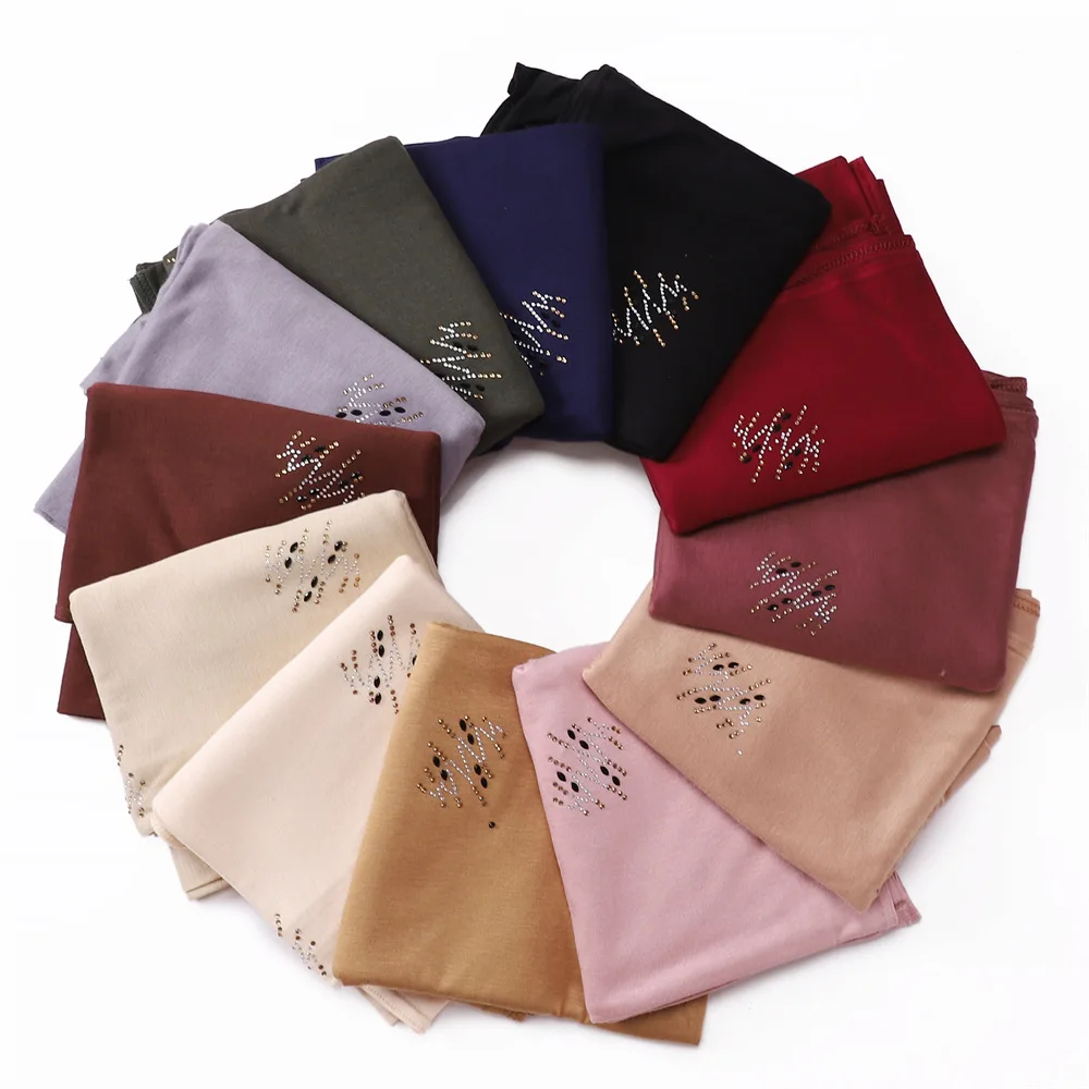 Plain Turbans Stitch Floral Diamond Jersey Hijab Scarf High Quality Thick Modal Wrap Elastic Shawl Bufandas Muslim Caps 170*70Cm