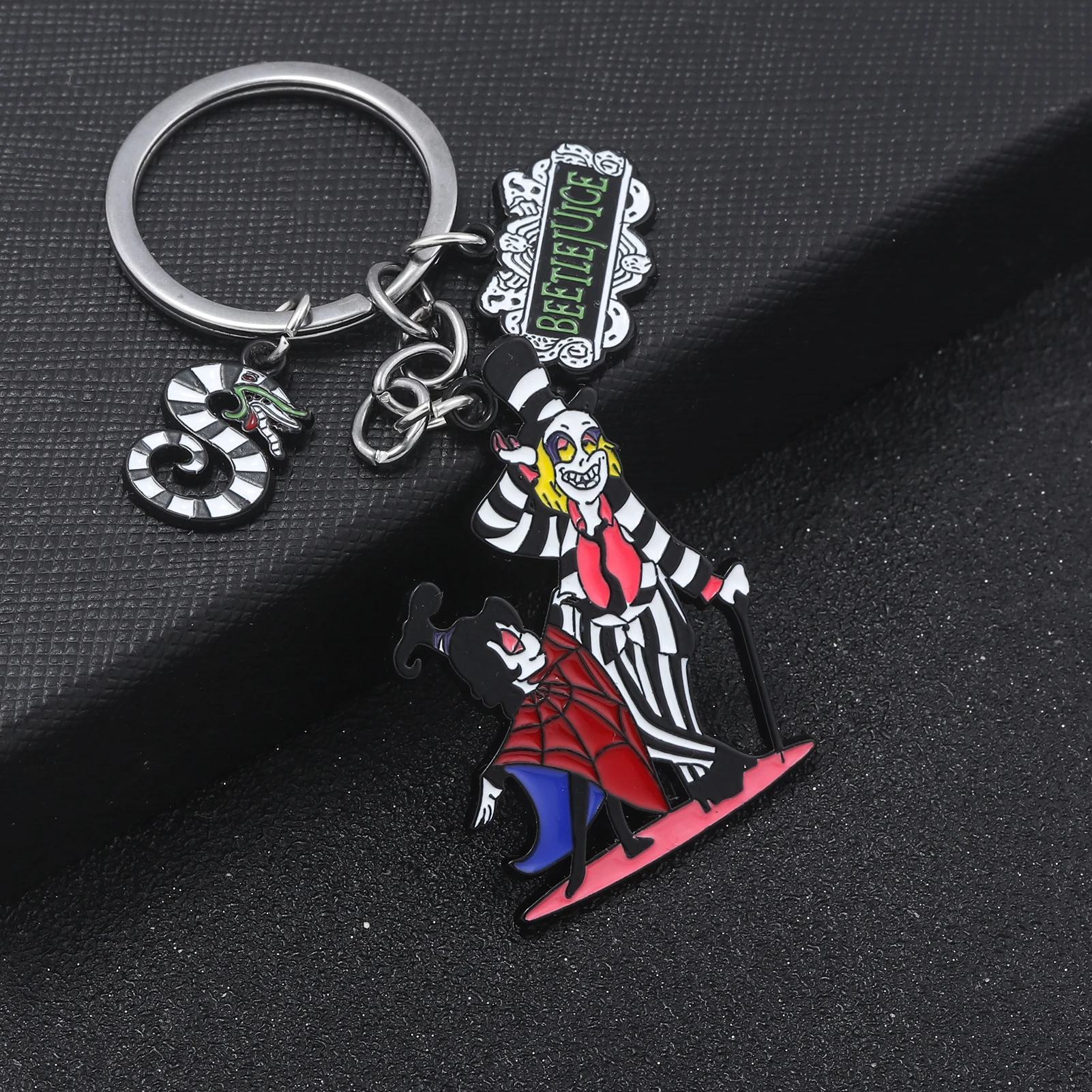 Halloween Beetle juice Enamel Keychain Pendants Skeleton Coral Snake Beetle Cosplay Keyring Men women Jewelry Accessories Gift