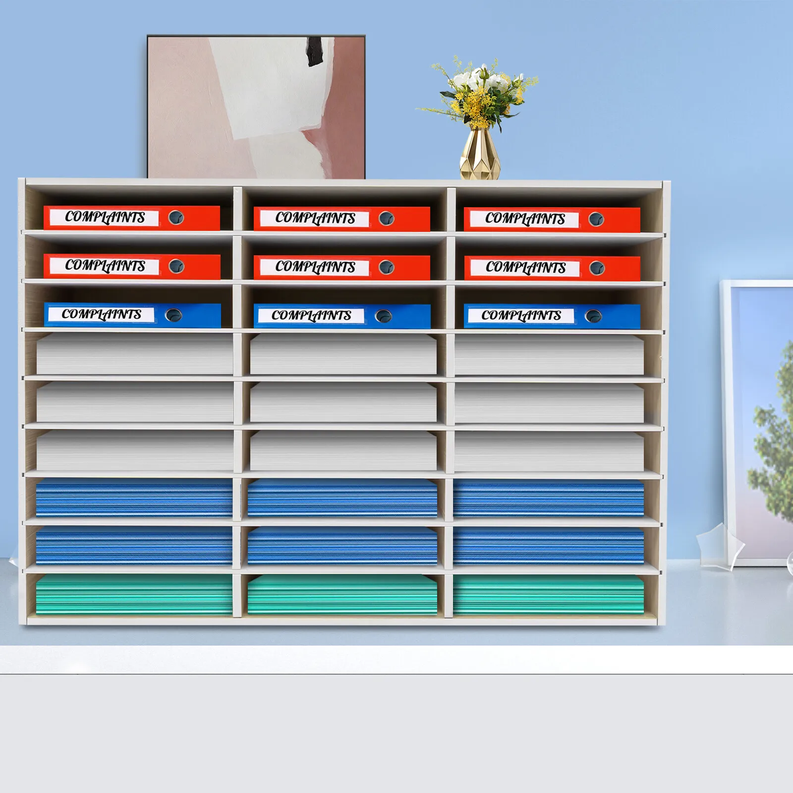 

Настольный органайзер для литературы на 27 слотов, сортировщик файлов, держатель журналов для почтового центра, прямоугольный дизайн из ПВХ, вмещает до 50 кг/110 фунтов