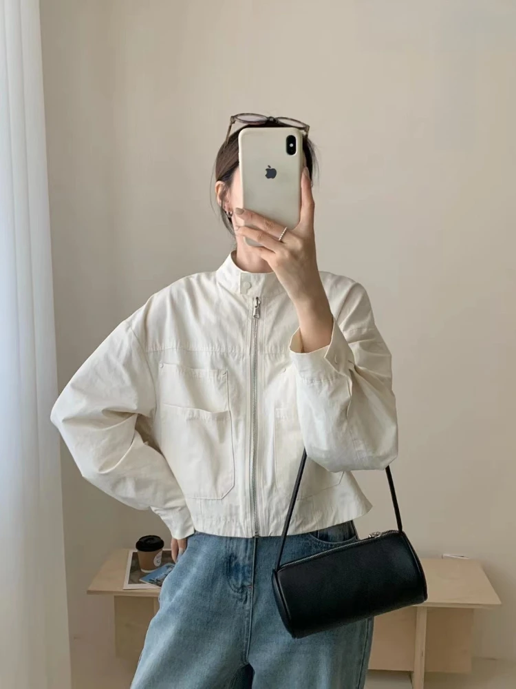 

Women's Short Jacket Spring Autumn New Casual Femme Windbreaker Stand Collar Tooling Jacket Basic Zipper Coat Tops jacket women