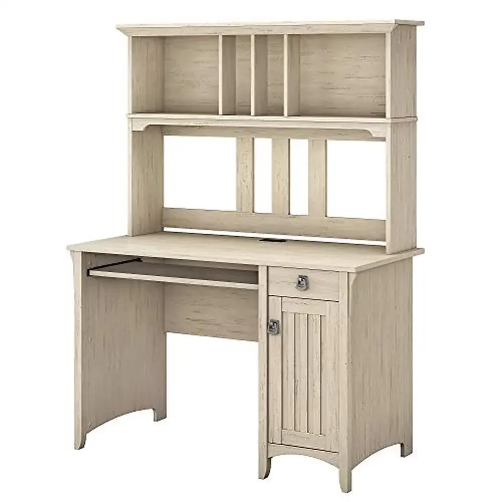 Salinas Small Computer Desk Hutch Compact 48W 23D Design Wire Management Weight Capacity 150lbs Pullout Shelf Keyboard Laptop