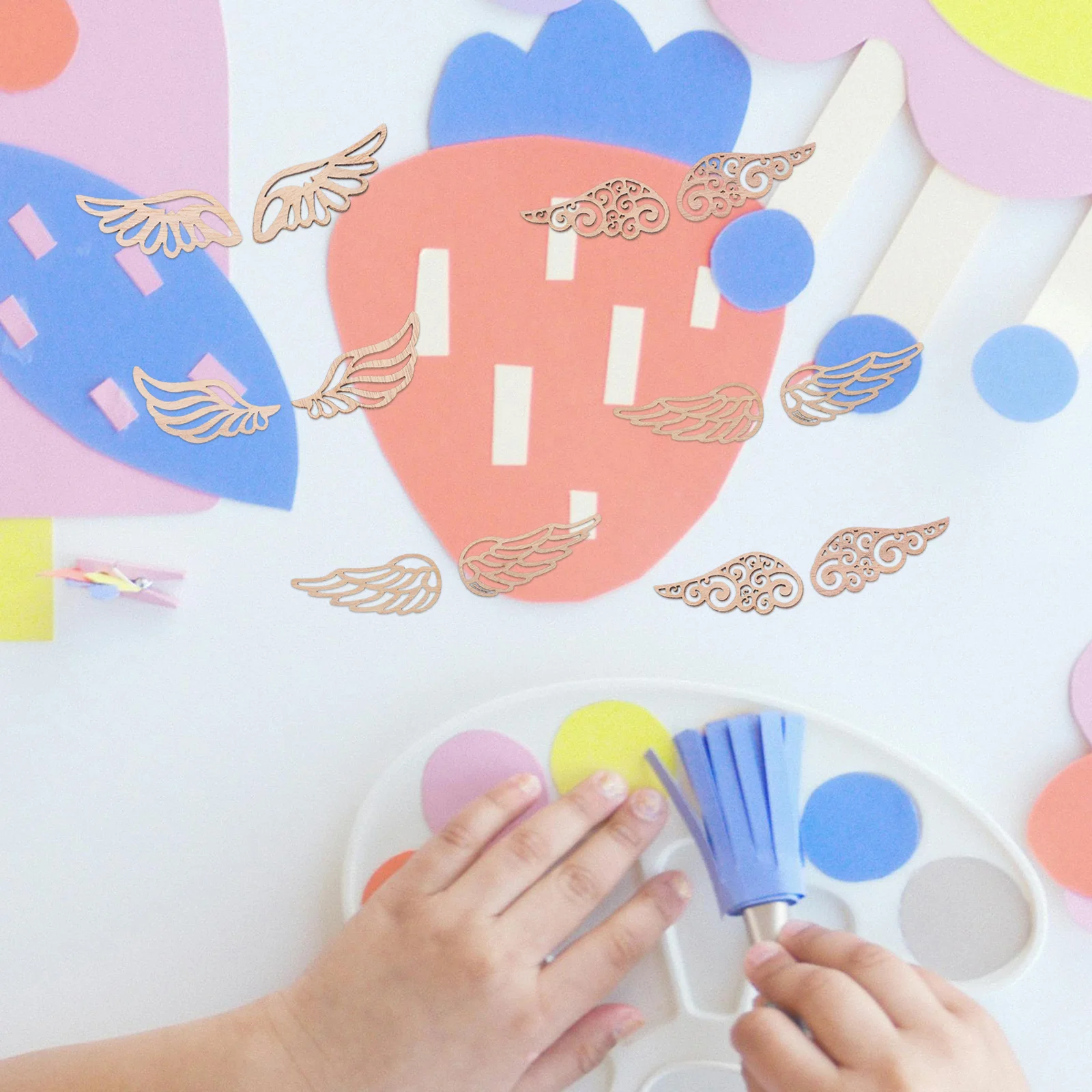 

80pcs Wooden Angel Wings Cutouts Unfinished Wood Ornaments DIY Craft Supplies Natural Wood Slices for Holiday Decorations