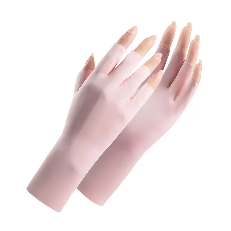 

Summer Ice Silk Half Fingers Gloves Women Breathable Thin Fingerless Gloves Outdoor Riding Driving Gloves Sunscreen Mittens