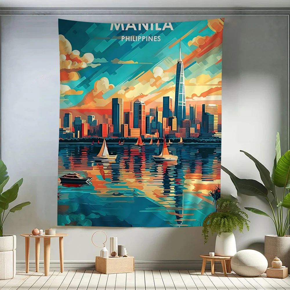 

World Travel City Cartoon Tapestry Art Science Fiction Room Home Decor Wall Hanging Sheets