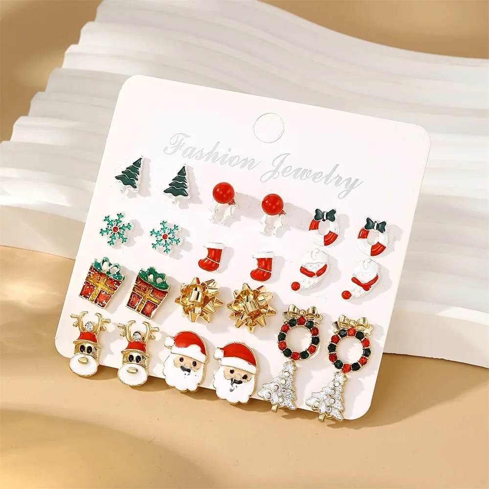 IFMIA Fashion Earrings 2023 Trend For Women Crystal Santa Claus Elk Tree Earring Set Girls Party Christmas Jewelry Gifts