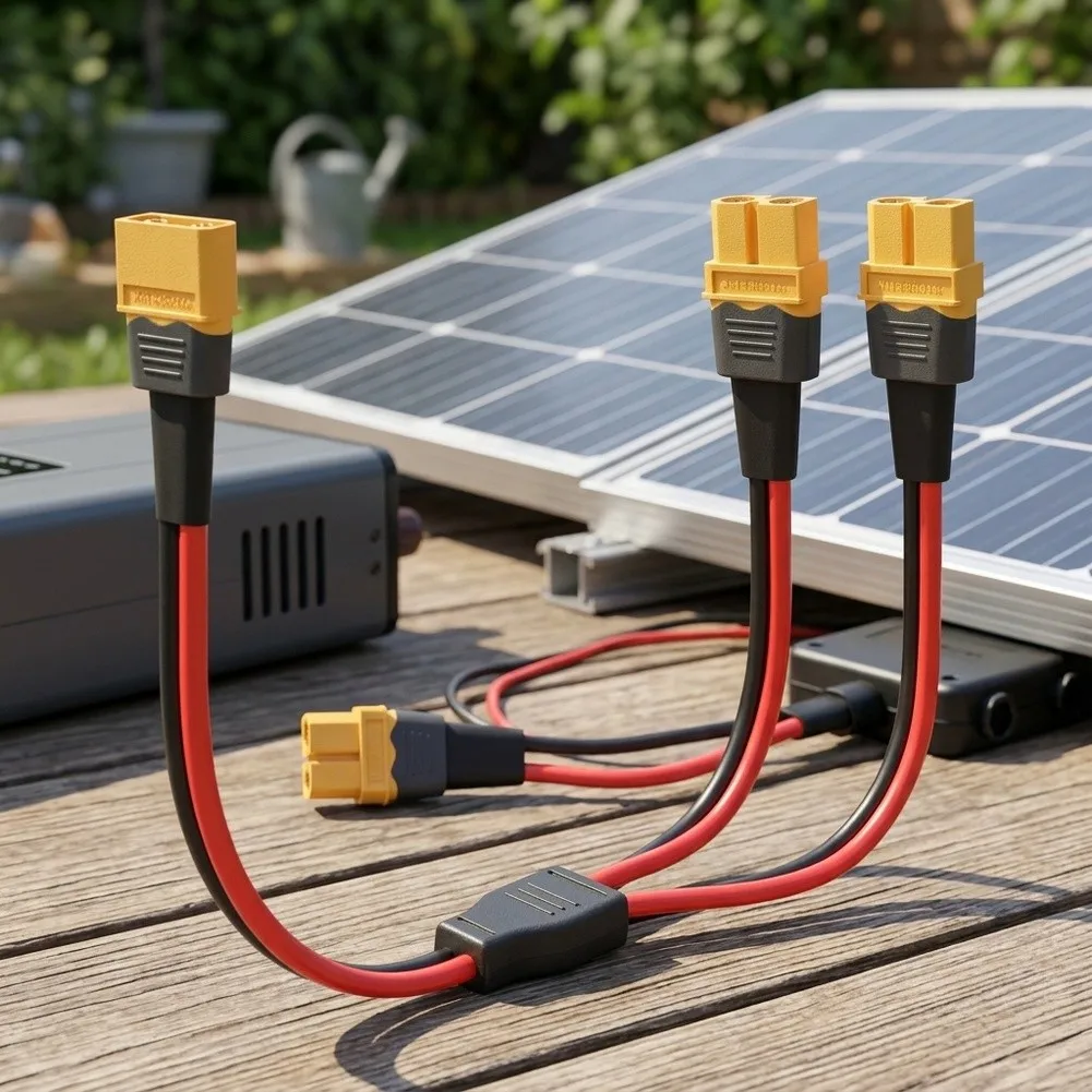 14AWG For XT60 Y Splitter Cable 1F to 2M for Solar Panels Portable Power Stations Drones and DC Power Distribution