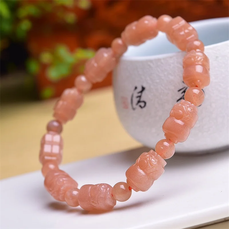 Natural Golden Sunstone Pixiu Carving Bracelet Fashion Crystal Quartz Gemstone Jewelry Reiki Healing Gift For Women 1pcs 8x13MM