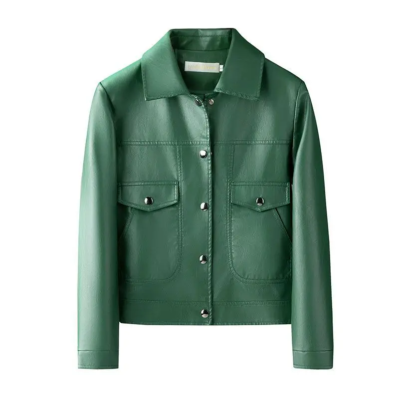 2025 primavera e outono nova jaqueta de couro feminina solta commuter emagrecimento curto jaqueta pu