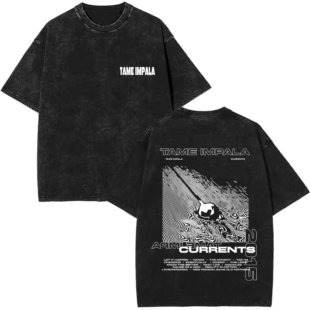 2026 Washed Vintage Tame Impala Graphic Print T-shirts Men's Clothing Pop Rock Band T-shirt Men Women Fashion Retro T Shirt