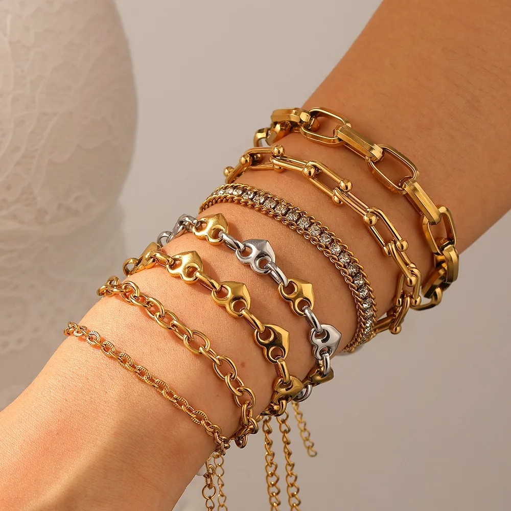 Minimalistischer Modeschmuck aus Edelstahl, zweifarbiges Herz-Knopf-Armband, Halskette, Ohrringe, Damen-Party-Schmuckgeschenke – Detail 1