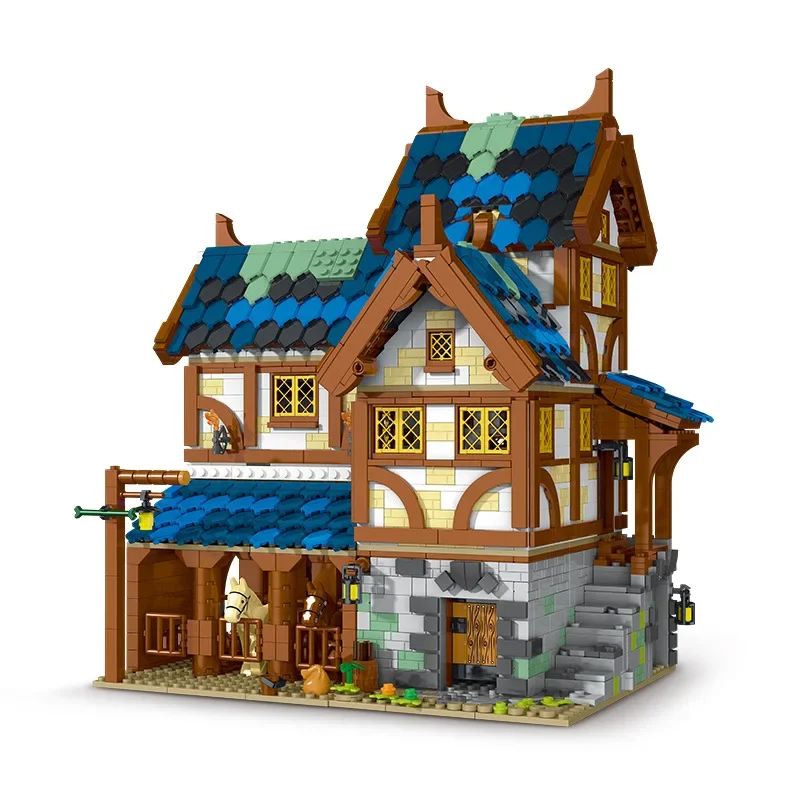 Serie Medieval ciudad estable modelo bloques de construcción ciudad caballo casa ladrillos DIY juguetes educativos regalos para niños Friends2724PCS