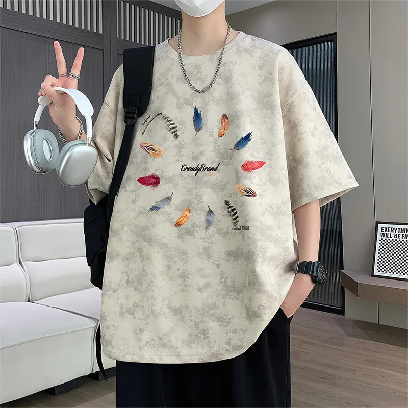 

Летняя удобная свободная быстросохнущая футболка для пар, для комплексных тренировок на открытом воздухе, модная футболка с коротким рукавом в стиле тай-дай