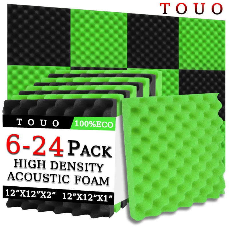 

TOUO 6/12/24 Pcs Studio Acoustic Foam Wall Soundproofing High Density Soundproof Foam Fireproof Sound Absorbing Material