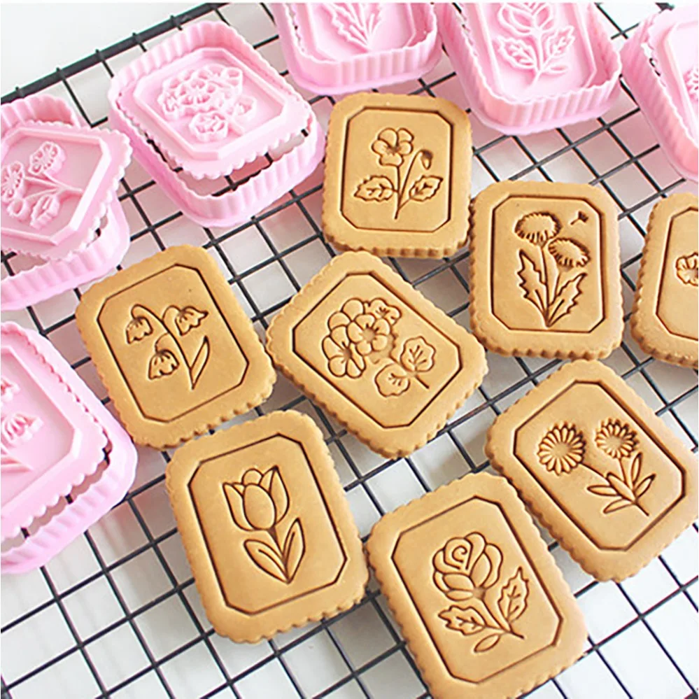 Vintage Blumenmuster Ausstechformen Keksform Stempel Küchen-Backzubehör Gebäckform Dessert-Backutensilien