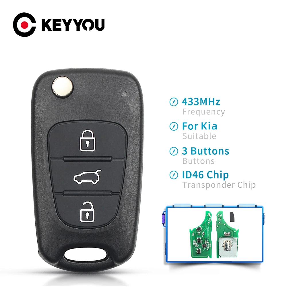 KEYYOU For Kia Rio Ceed CeedPro Picanto 2004-2011 433Mhz Flip Car Remote Key With ID46 Chip Auto Car Key 3 Buttons