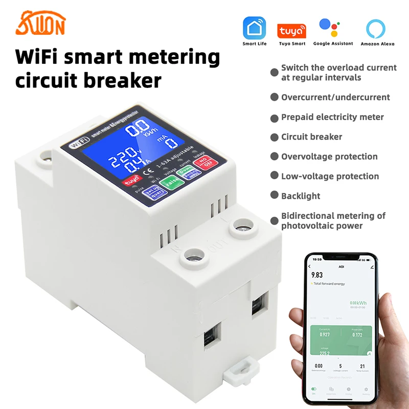 Tuya relais de tension 220 v wifi Protection contre les fuites de courant commutateur mcb automatique 63A vie intelligente PV disjonct