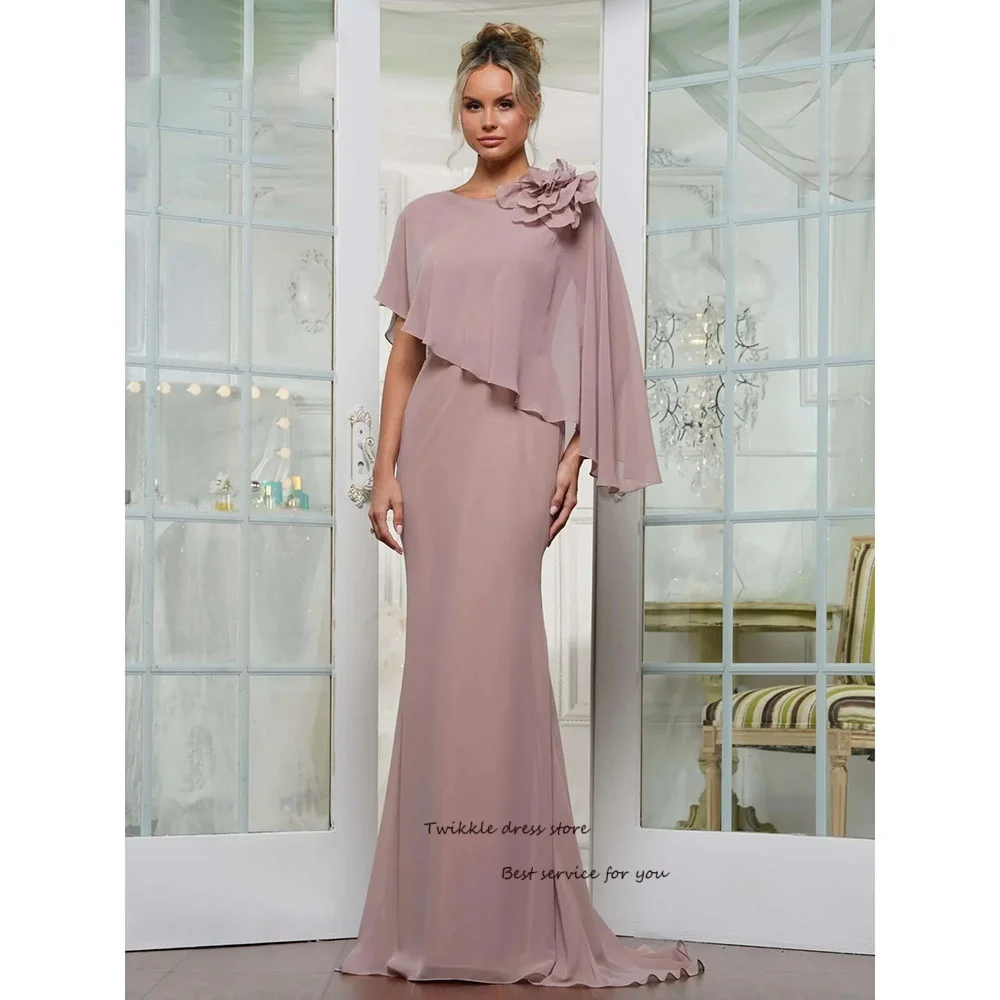 Chiffon Mother Of The Bride Dresses O-Neck Ruffles 3d Flower Bridesmaid Dress Women Mermaid Breathable Evening Gown Customized
