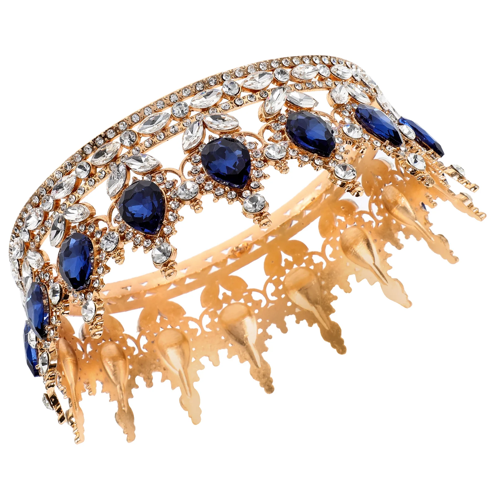 

Elegant Rhinestone Crown Wedding Headdress Accessories for Bride Round Blue Fashion Headwear Bridal Party Prom Hair