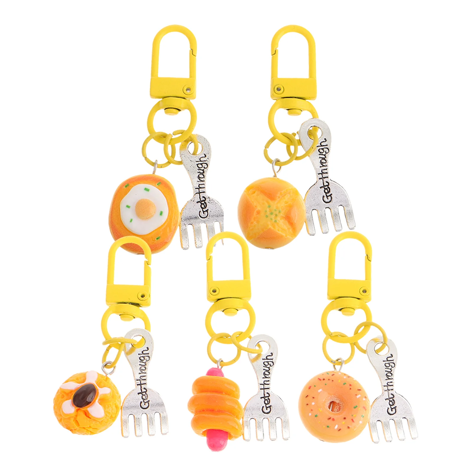 

5 Pcs Donut Keychain Cute Food Charms Keyring Mini Imitation Bread Shaped Plastic Keychains Accessories For Bags Gifts