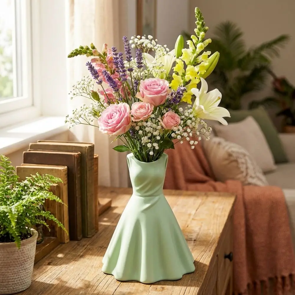 3D Printed Princess Dress shape Vase Plastic Romantic Skirt Pencil Holder Creative Desktop Ornament Wedding Decoration