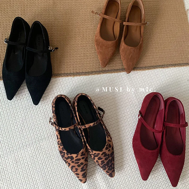 2024 Fashion Brand Leopard Flats Shoes Women Ballerina Loafer Slip On Soft Moccasins Pointed Toe Mary Jane Dress Red Brown Mujer