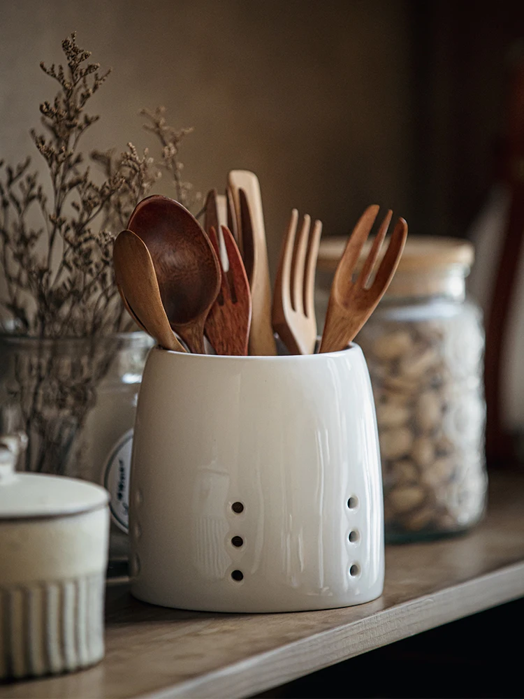 

Простой практичный керамический держатель для кухонной утвари, сливные палочки для еды, ложка, вилка, нож, банка для хранения, органайзер для ручек