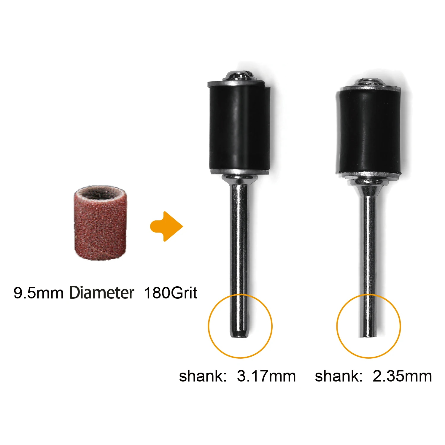 9.5mm Grit 180 Sanding Drums Kit Sand Band 2.35mm or 3.17mm Sand Mandrels Drum Nail Drill Rotary Abrasive Tool 103PCS