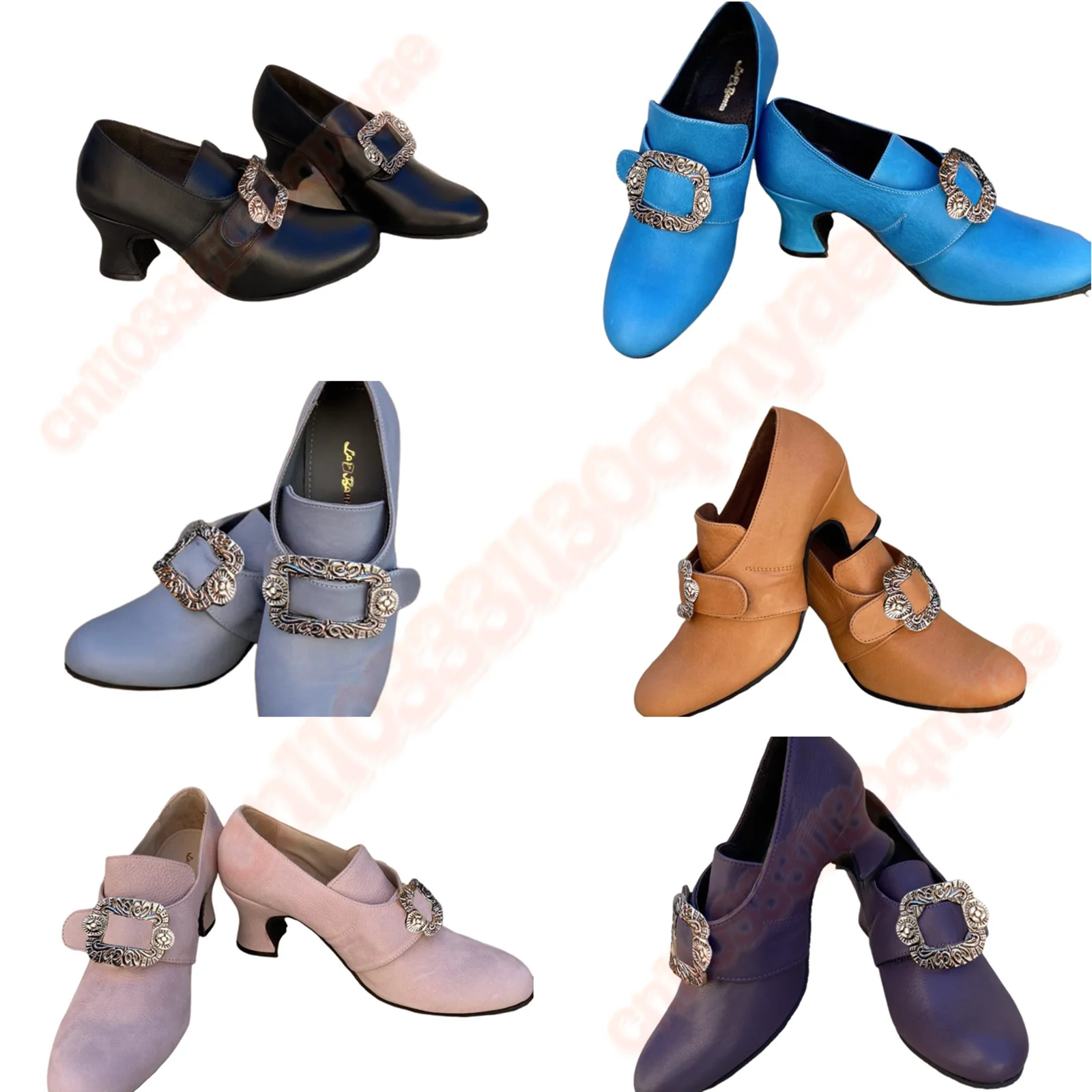Medieval Women Shoes Loafers Dress Shoes with Metal Square Buckle Embellishments