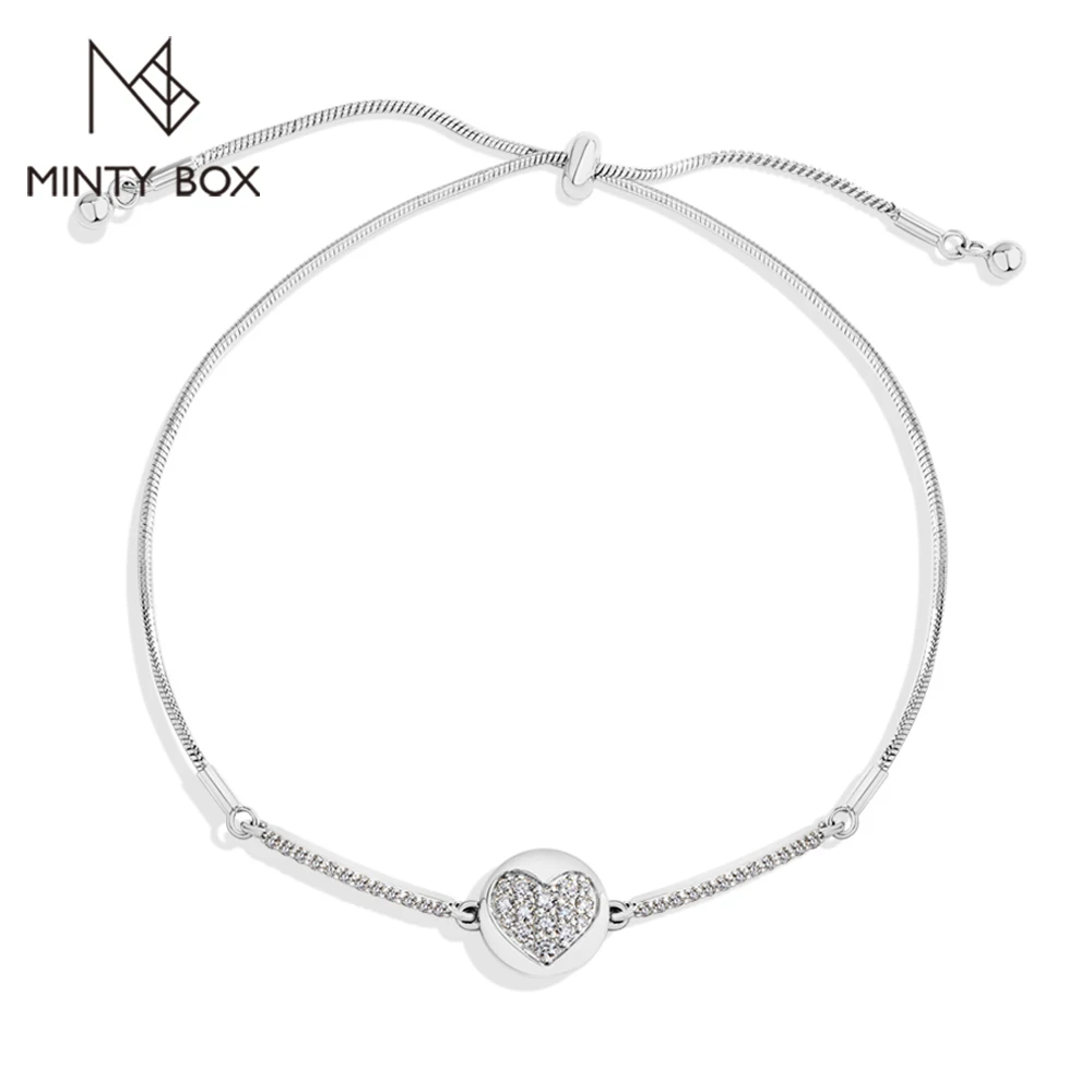 

MINTYBOX S925 Sterling Silver Moissanite Bracelets for Women Lab Diamond Heart Shape Adjustable 23cm 18k Plated Fine Jewelry