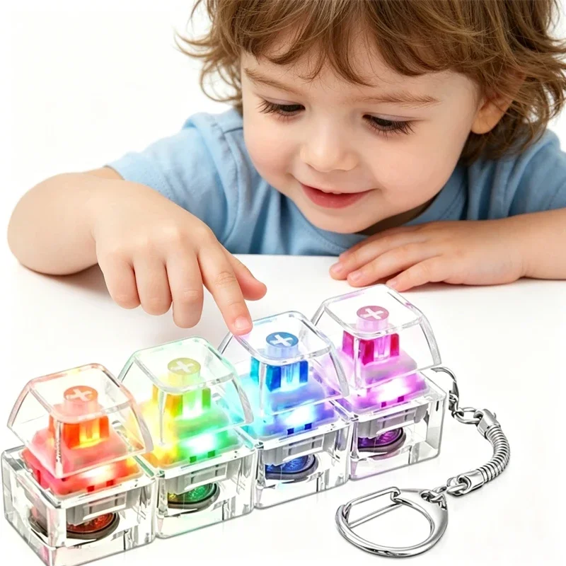 1PC Light Up Keyboard Keychain Stress Relief Clickable LED Button Toy for People with Anxiety Office Desk Accessory