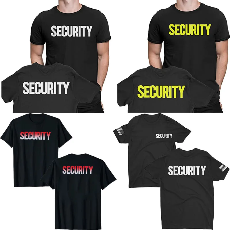 Security T-Shirt Front Back Print Mens Tee Staff Event Uniform Male Works Clothing Coverall Short Sleeve Blouses Graphic Tee Top