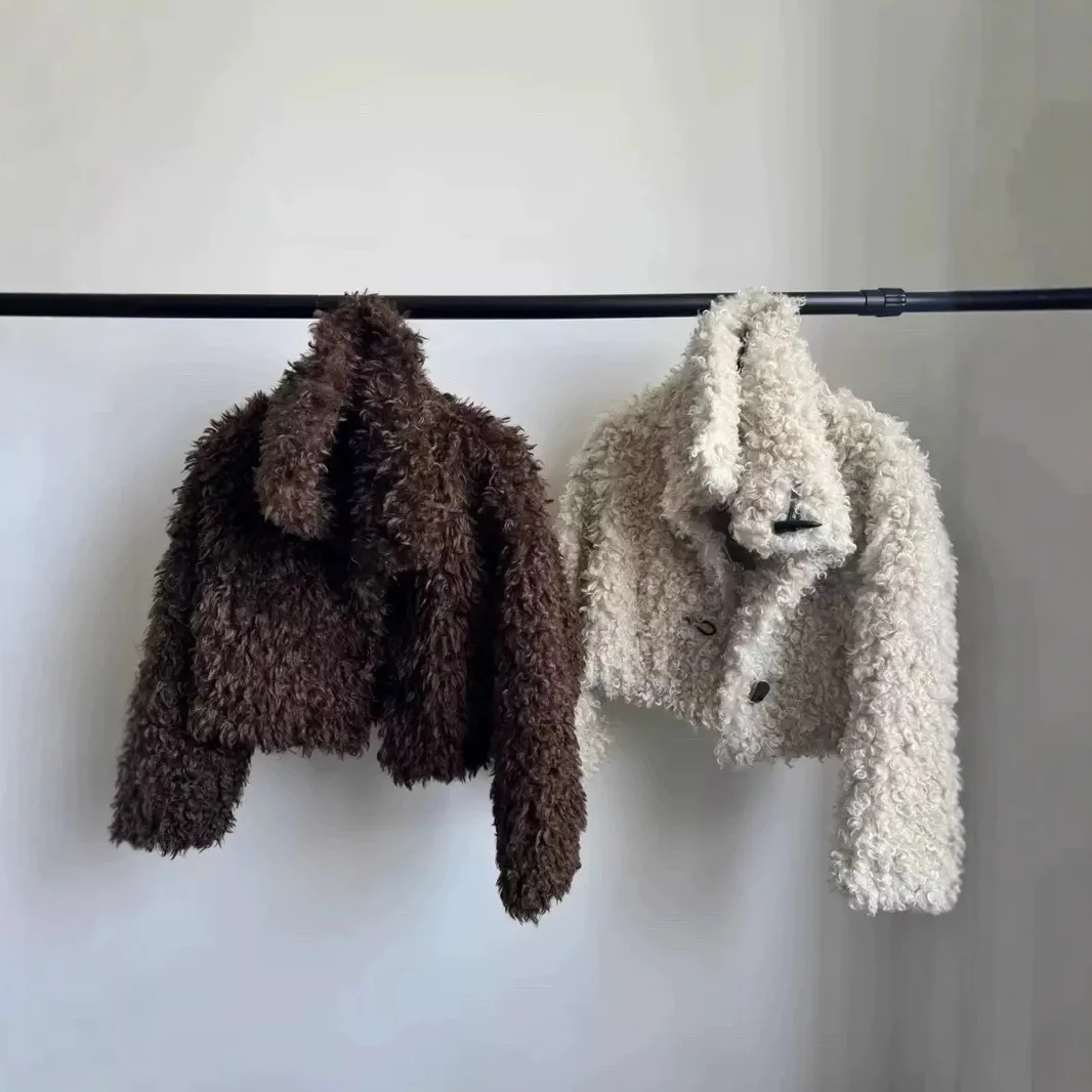  Studio Autumn Winter ort Suede Inner Eco-Friendly Fur Coat Women's Large Collar Button up Jaet Street Sle Loose Fit