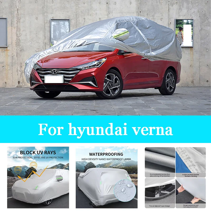 

Автомобильный чехол, уличный полный внешний снежный чехол, солнцезащитный козырек, водонепроницаемая пылезащитная защита со светоотражающими полосами для Hyundai Verna