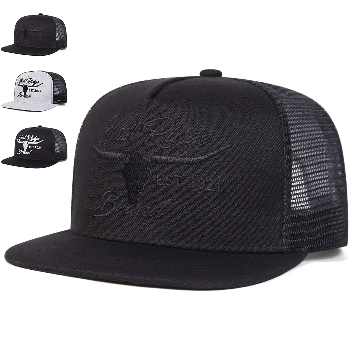 Unisex Bullhead Buchstaben-Stickerei Hip-Hop Netzhüte Frühling Sommer Verstellbare Lässige Snapback Baseballkappen Outdoor Sonnenschutz Hut