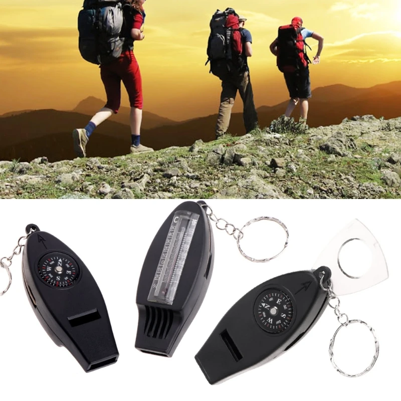 4 In 1 Outdoor Keyring Survival Thermometer & Keychain Women Men DIY Key Chains Accessories