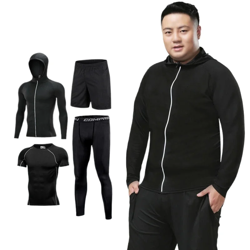 2026Men's 4 PCS Tracksuit Running Set Sport Suits Quick Dry Gym Fitness Basketball Tights Sweatshirts Sportswear Jogging Homme