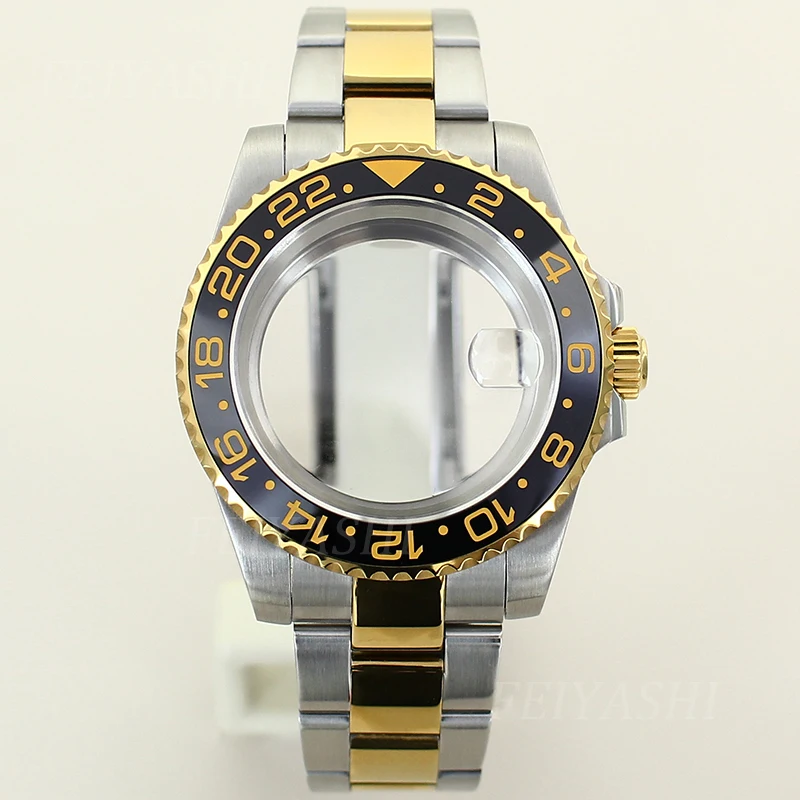 NH35 40MM GMT Watch Case Solid Bracelet Glide Lock Clasp For Seiko nh34 nh35 nh36 nh38 Miyota 8215 ETA 2824 Movement 28.5mm Dial