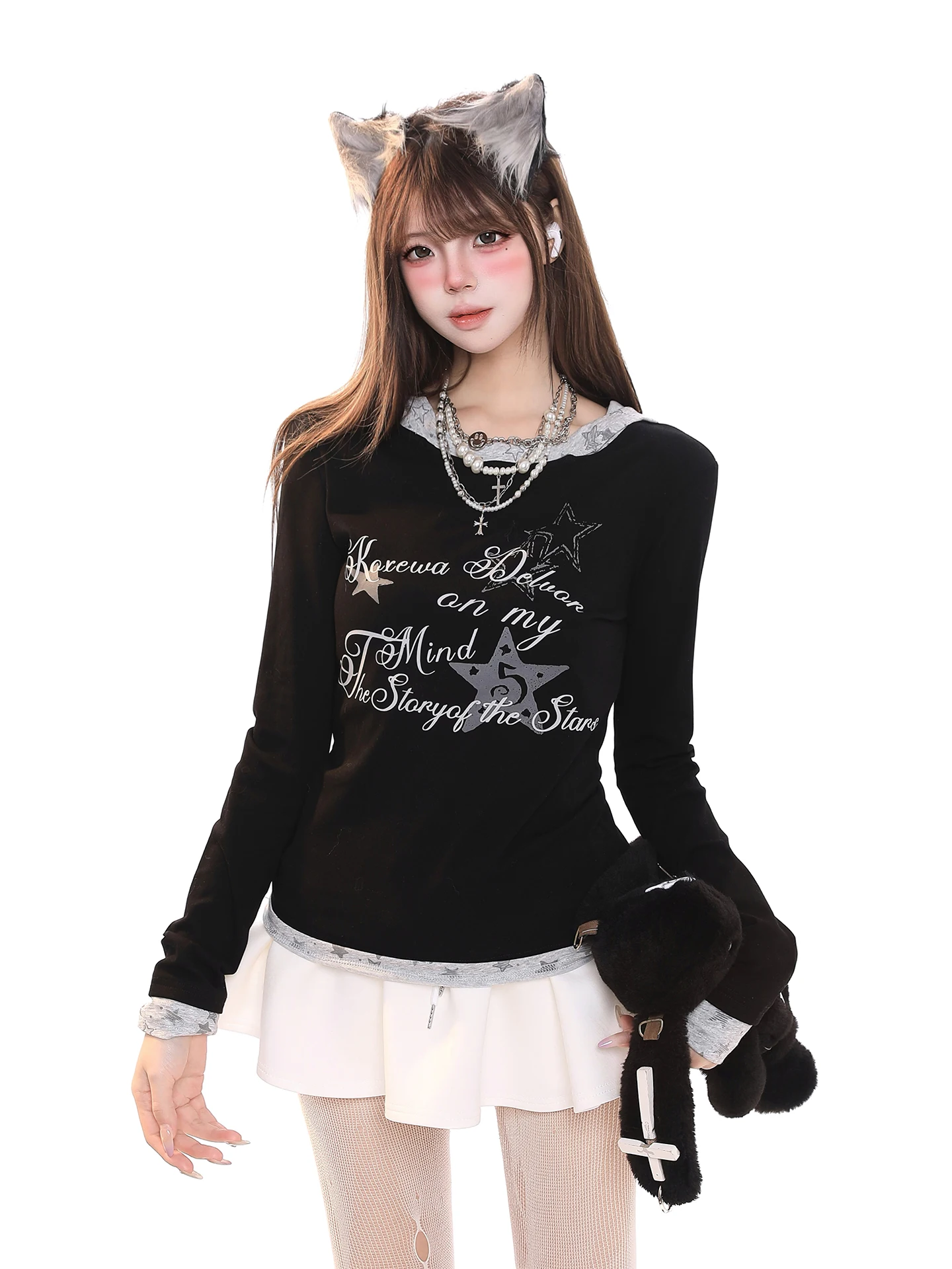 Casual Style Long Sleeve Hoodie Women's T-shirt Slimming Waist Print Lightweight Spring Fashion High-End Feeling Comfortable ...