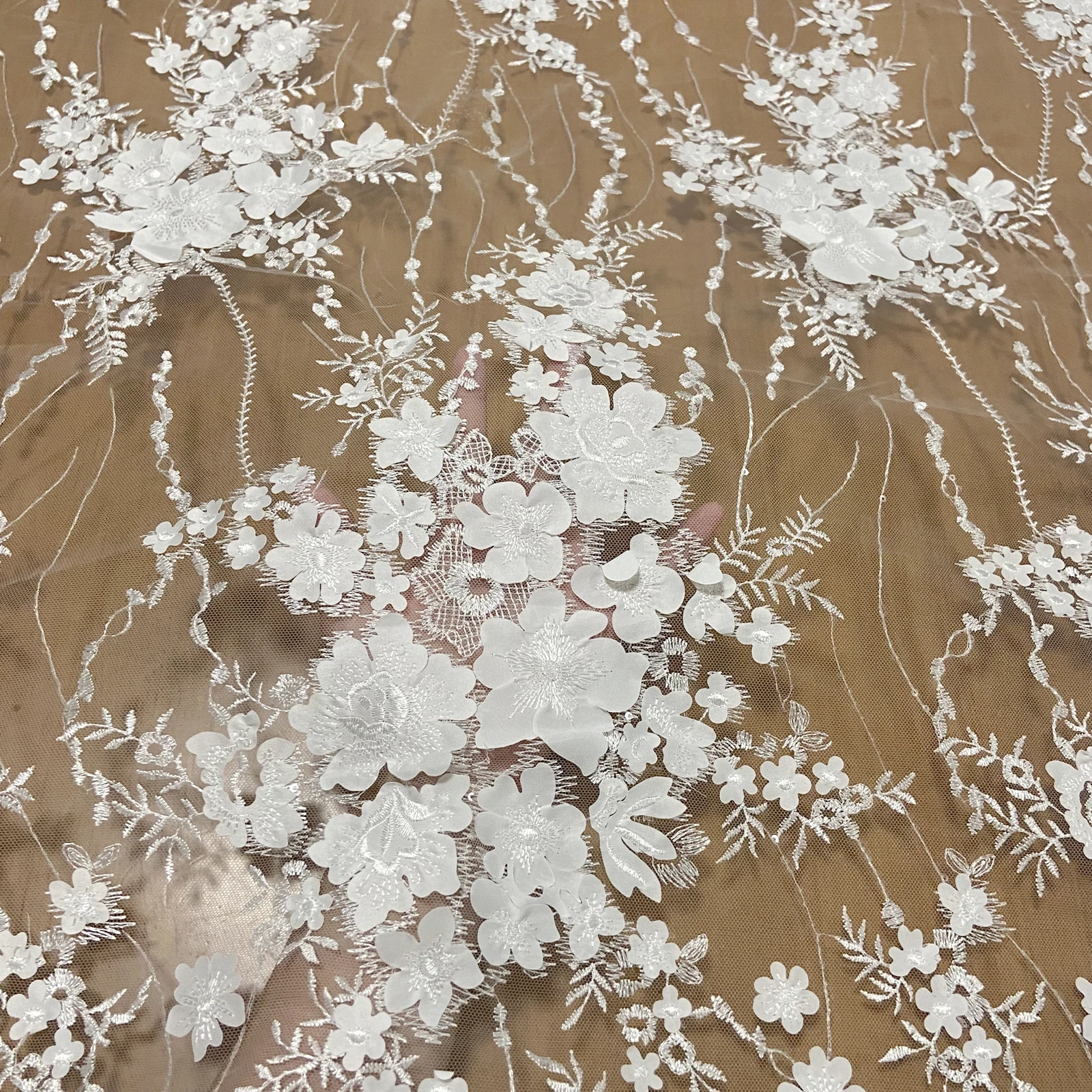 

Laser 3D Flower Tulle Embroidery Wedding Dress Evening Dress Lace Fabric DIY Tablecloth Curtain lothing Accessories